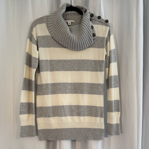 Banana Republic Sweaters - Banana Republic 100% Cotton Striped Cowl Neck Sweater Gray Cream Women’s Medium